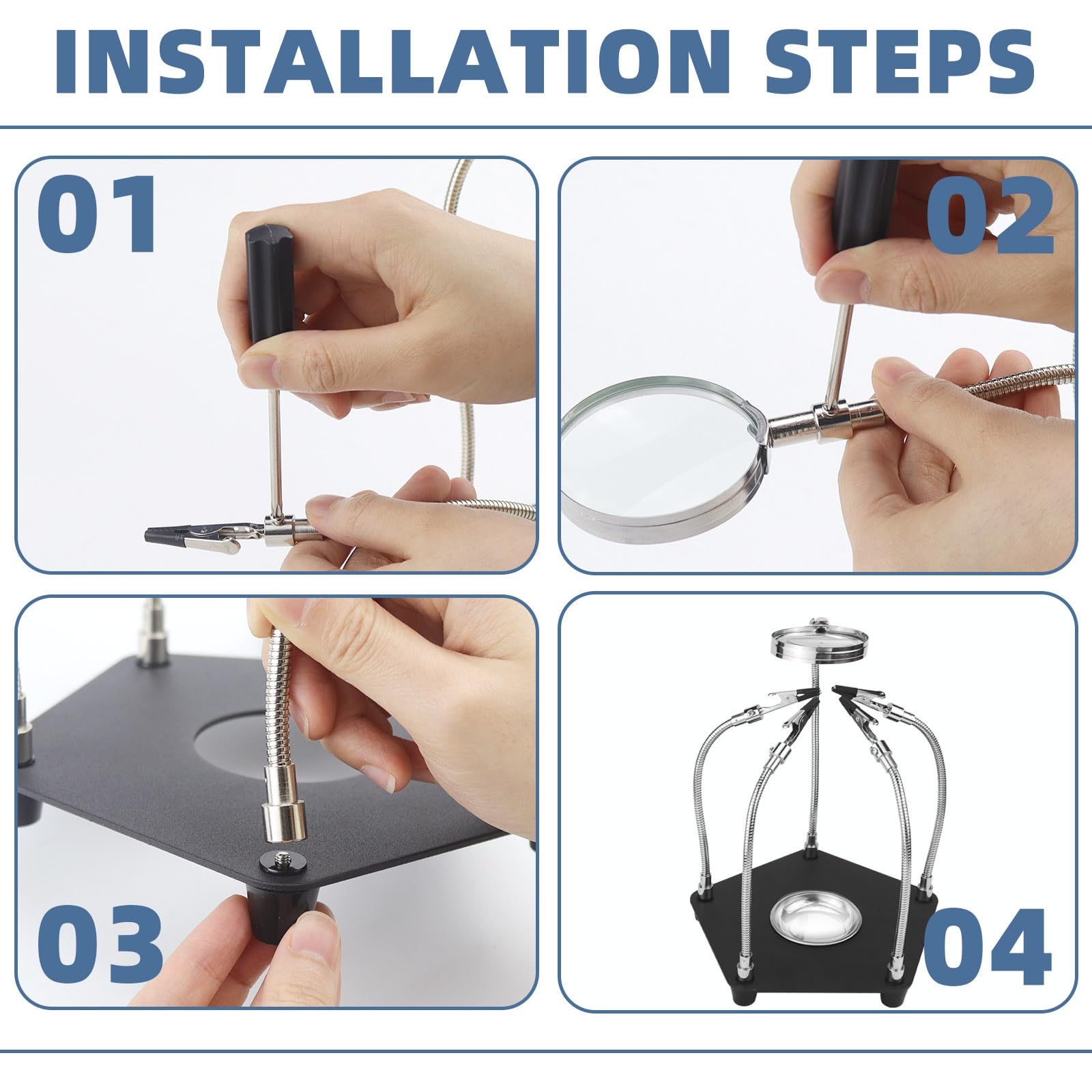 Tercera Mano Soldadura Soporte para Soldar Soporte Soldadura 3X Lupa con 5 Brazos Magnéticos Flexibles para Trabajos de Soldadura y Artesanía