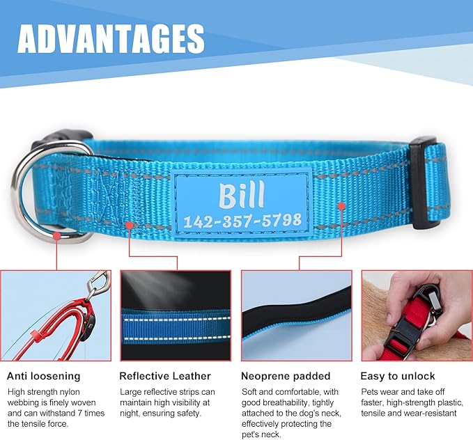 Collar Personalizado para Perro Nylon Reflectivo Ajustable 5 Tallas Rojo miniatura 5