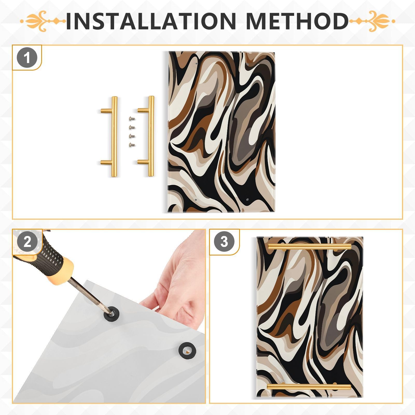 GUIJI Abstract Wavy Line Acrylic Tray, Perfume Cosmetic Jewelry Decorative Trays Bathtub Organizer, Living Room Kitchen Serving Tray with Gold Handles