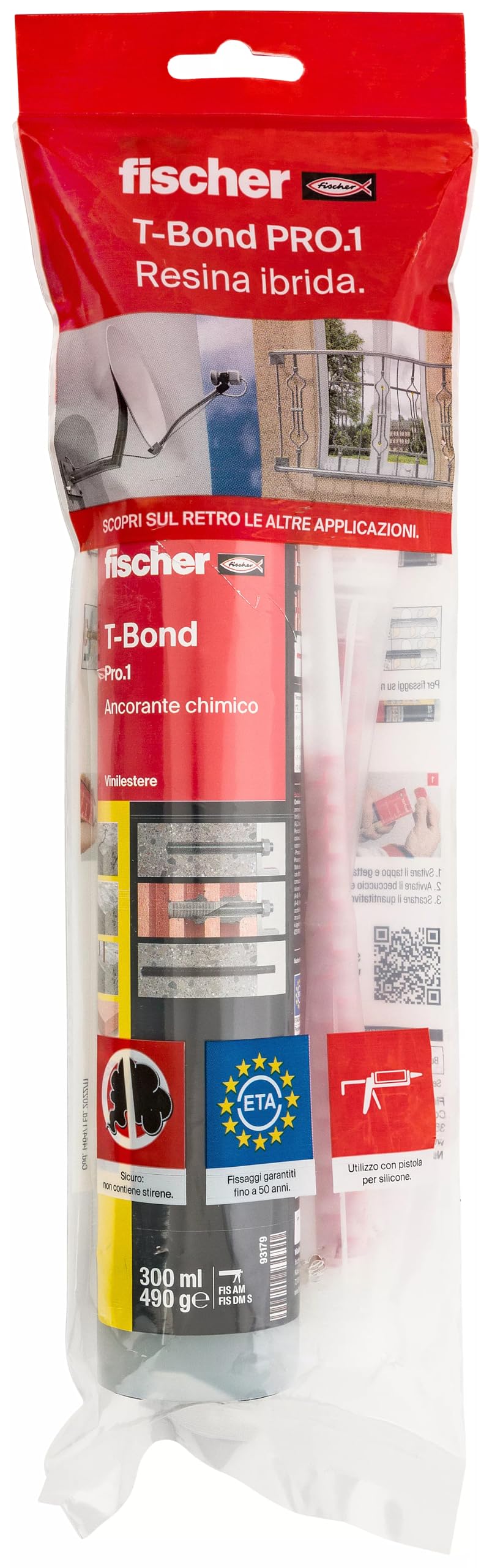 Fischer T-BOND 300 Pro. 1 Tassello Chimico in Resina Hybrid Ancorante ad Iniezione Bi-componente Ibrido per Calcestruzzo Fessurato e Muratura