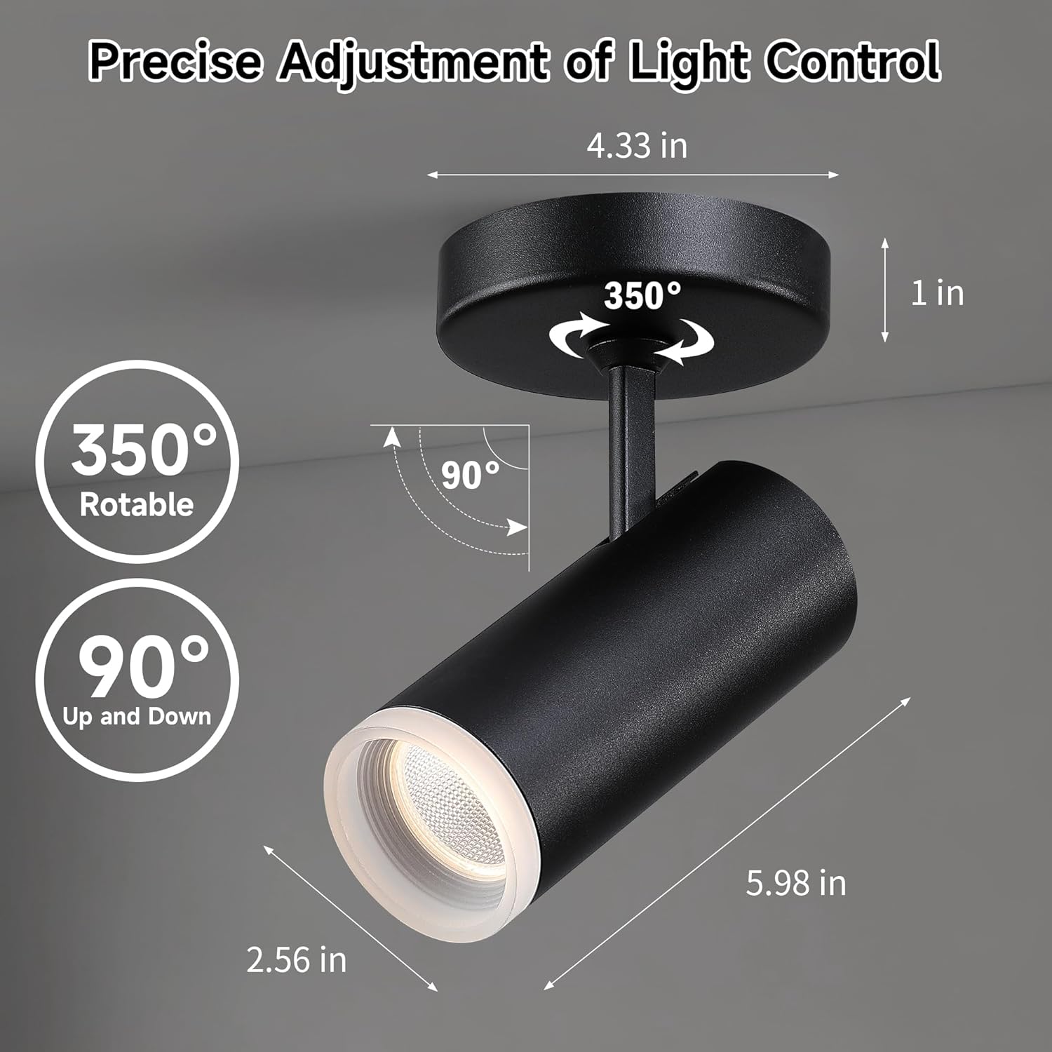 9W LED Ceiling Spotlight Indoor - Adjustable Surface Accent Lamp for Corridor, Living Room, Warm White 3000K, CRI 97, Anti-Glare Picture Artwork Spot Light, Black Finish