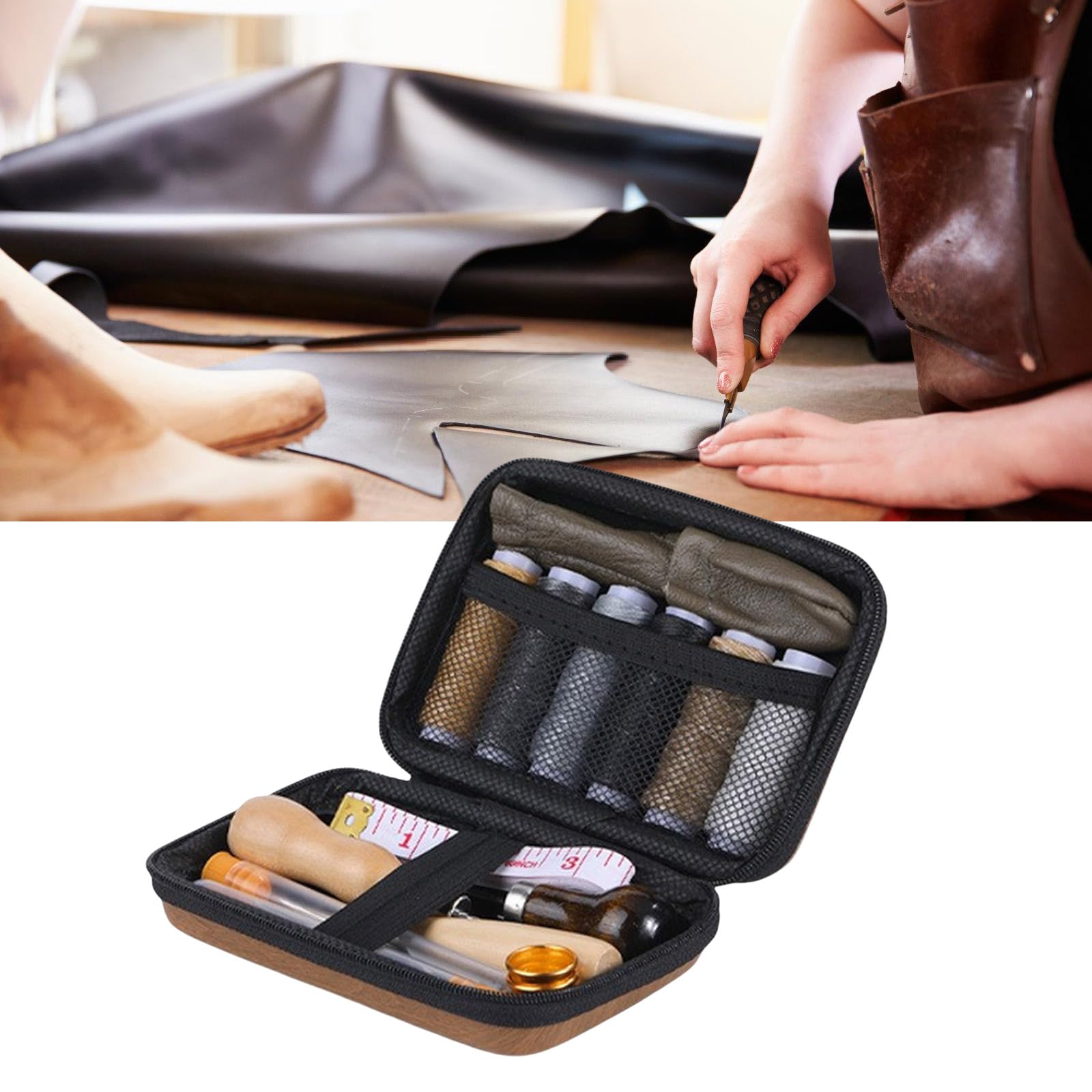 MRKU Herramientas para Trabajar el Cuero con Bolsa de Almacenamiento, Kit de Costura con Aguja Curva