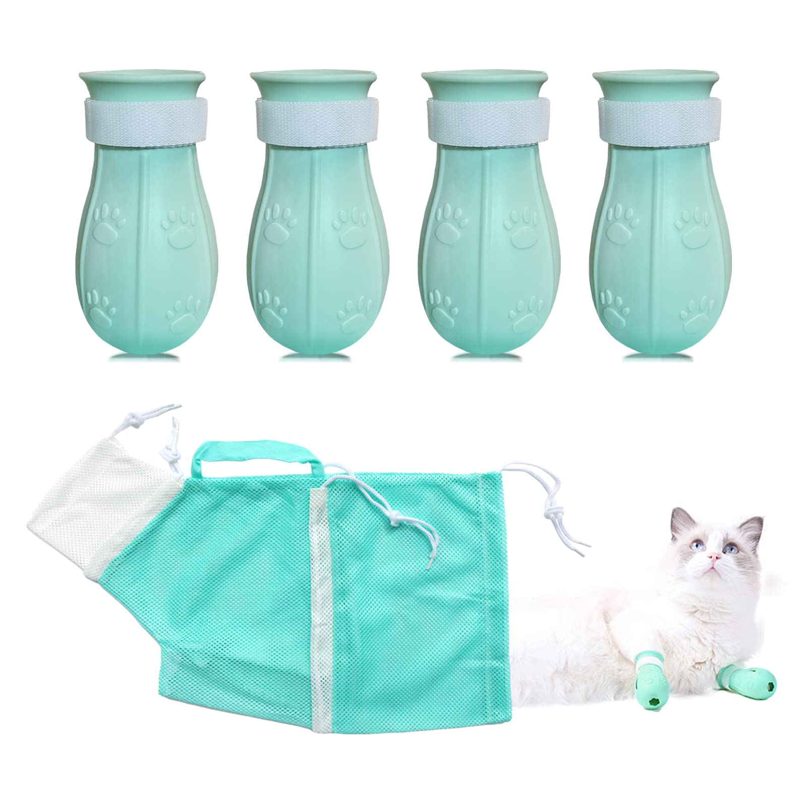Zapatos de silicona antiarañazos, cubierta de pie antiagarre, cubiertas de garra de gato, tapas de uñas de gato, zapatos médicos para mascotas, bolsa de baño para gatos (No.2)