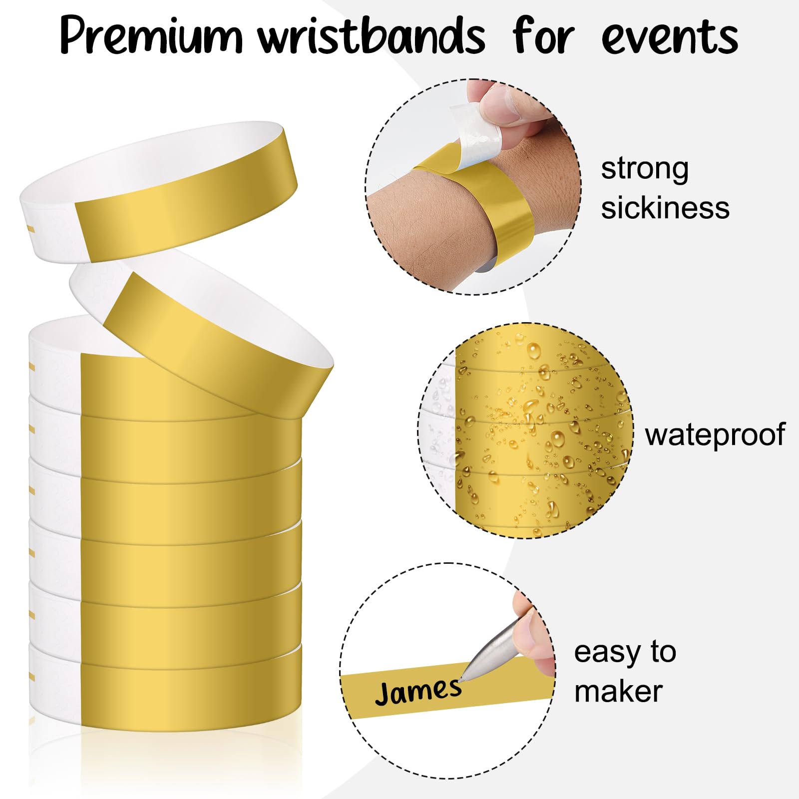 Paquete de 400 pulseras de papel para eventos, pulseras de papel resistentes al agua para eventos, festival de música, concierto, concurso (dorado)