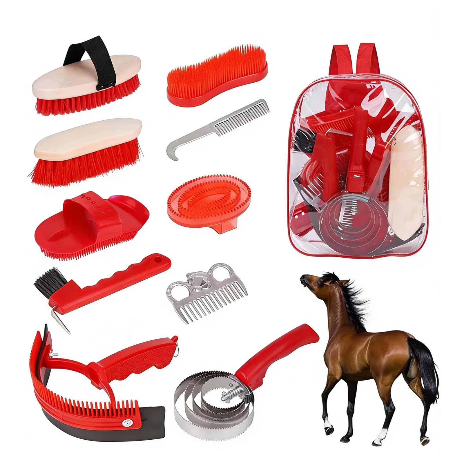 Juego de herramientas de limpieza de caballos con mango ergonómico, cepillos de durabilidad, peines para mantenimiento diario, cepillo resistente