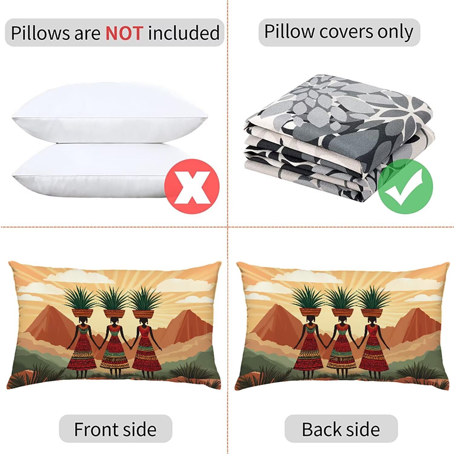 Afrique Taie Oreiller 70x90 Velours Housse de Coussin Femmes Lot de 2, Taies d'oreiller Exterieur Impermeable Respirant et Hypoallergénique, Coussin Decoratif pour Canapé Salon Coucher Jardin K2-488