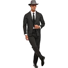 Leadtex 1920s Gangster Costume for Men,Mob Boss Costume for Men,Pinstriped Halloween Suit Include Jacket,Pants and A Tie