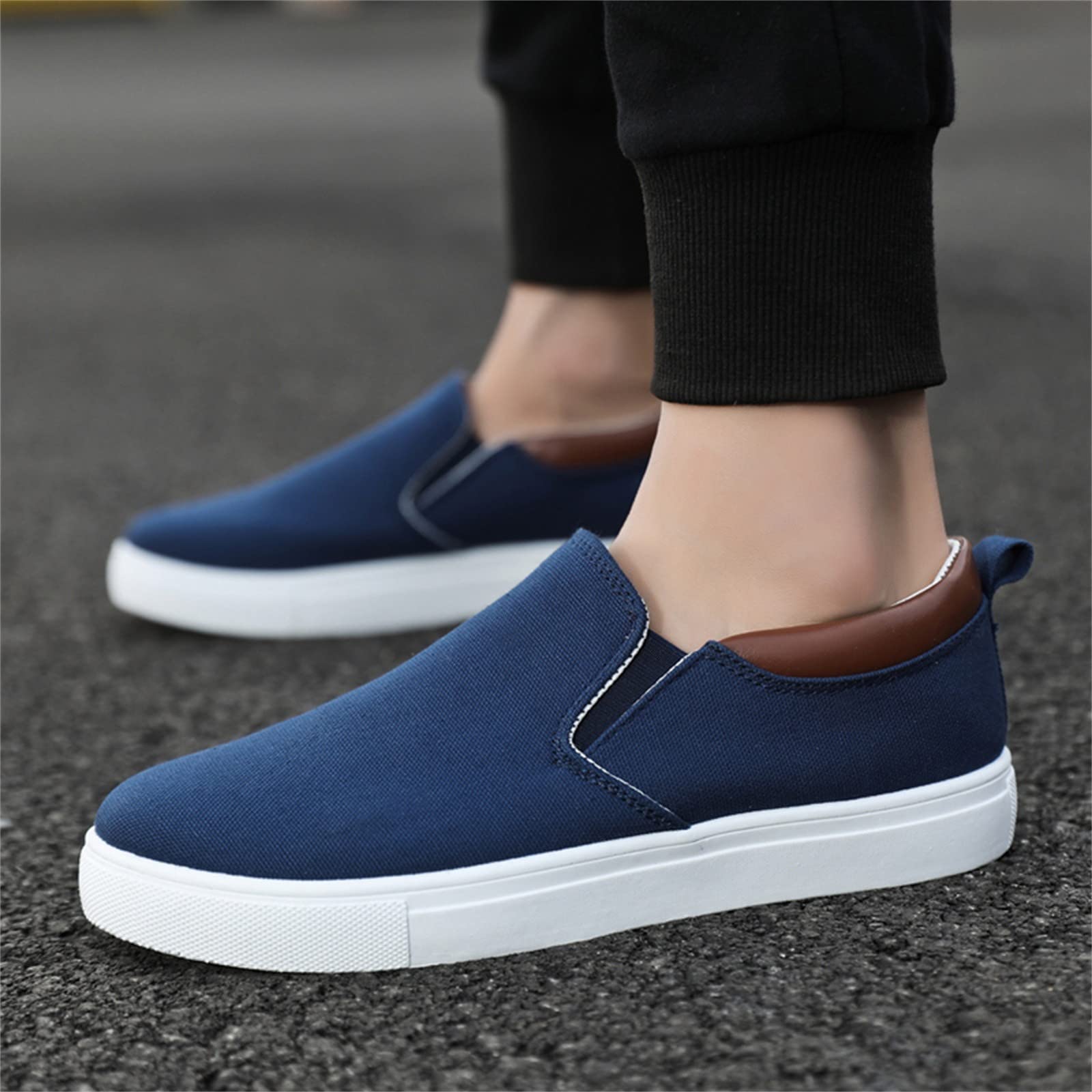 Mocassins larges en toile décontractée à enfiler pour homme - Chaussures de loisirs tendance à semelles souples confortables - Chaussures plates classiques - Chaussures de marche
