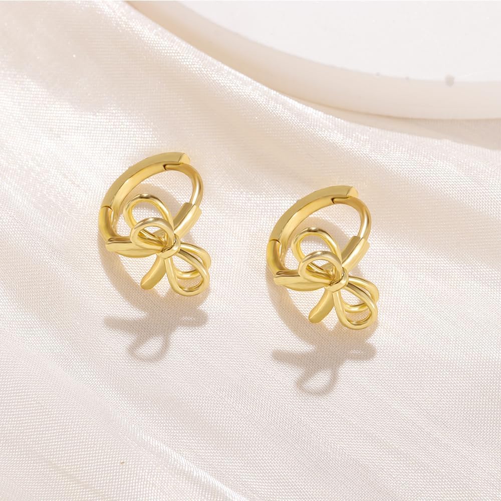 Gold Silver Bow Earrings for Women Bow Hoop Earrings Huggies Small Bowknot Hoop Earrings Jewelry - Image 5