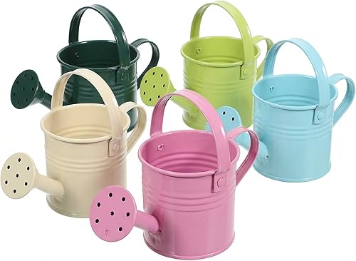 Paquete de 5 regaderas pequeñas de metal para niños, mini maceta de agua para plantas para jardinería en interiores y exteriores, bonitos juguetes