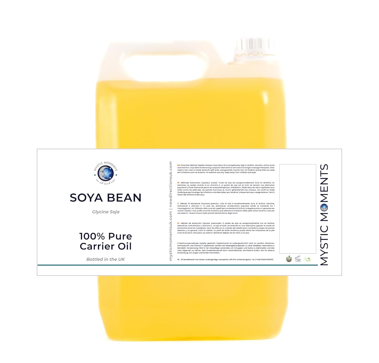 Mystic Moments| Soya Bean Carrier Oil 10 Litres | Glycine Max | Lightweight Moisturising Oil for Skin & Hair | Ideal for Skincare, Massage & Cosmetic Use | Smooth Conditioning