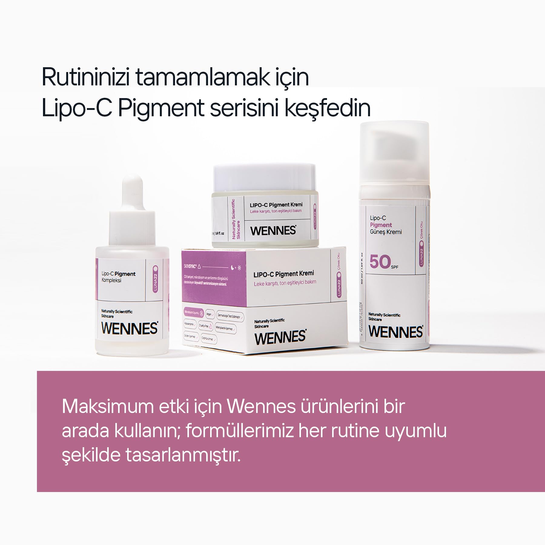 Lipo-C Pigment Güneş Kremi SPF50+ | Leke Karşıtı, Cilt Tonu Eşitleyici Yüksek Koruma, B5 + Çörek Otu Luna22