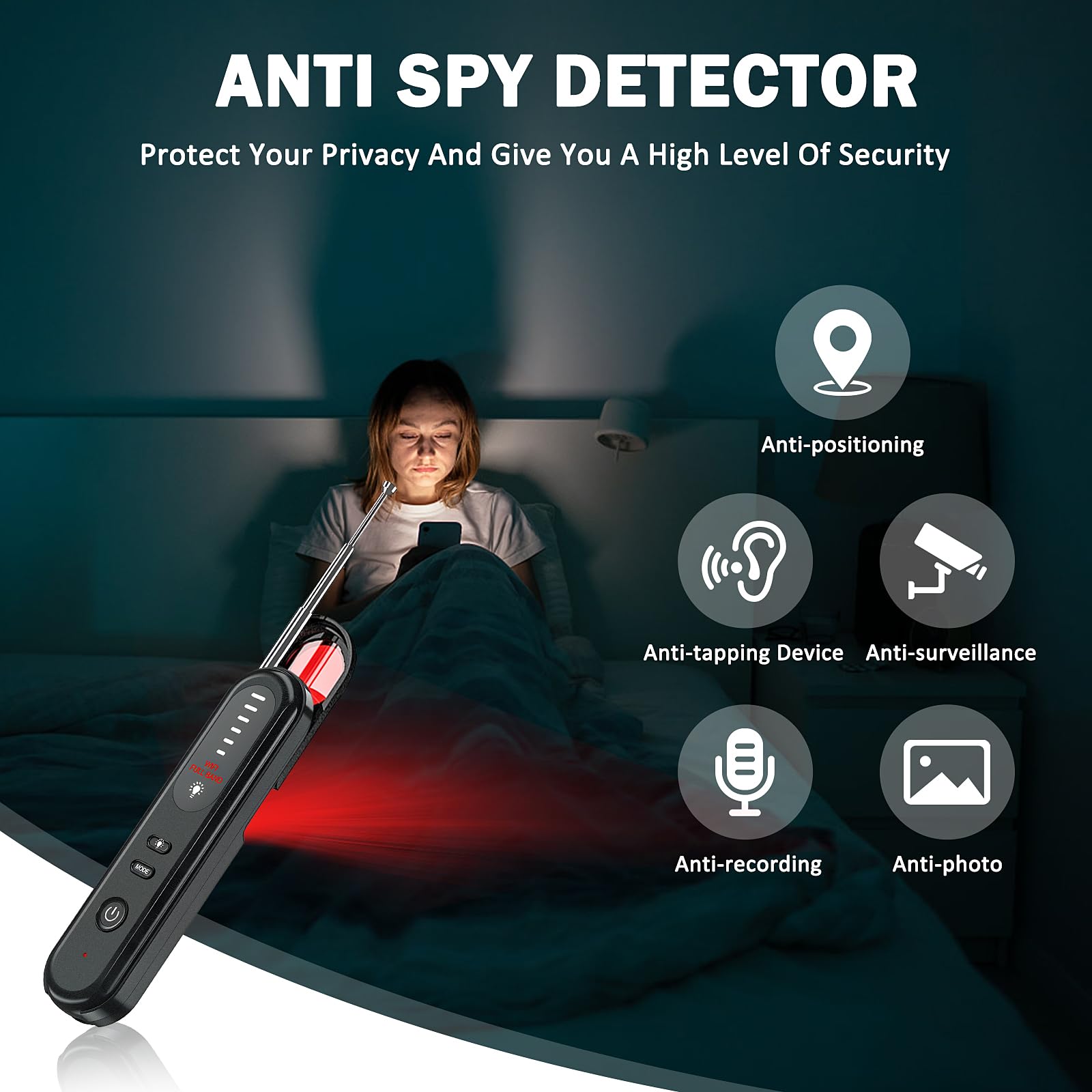 Rilevatore Microspie E Telecamere Nascoste - Anti-spionaggio, 5 Livelli Sensibilità, Rileva Segnali RF 1MHz-6.5GHz, Ricarica USB-C - Foto 5