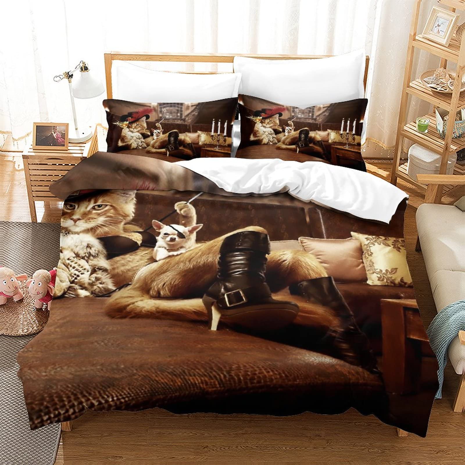 Housse de Couette Chat pour Lit Double 200x200 cm Toutes Saisons