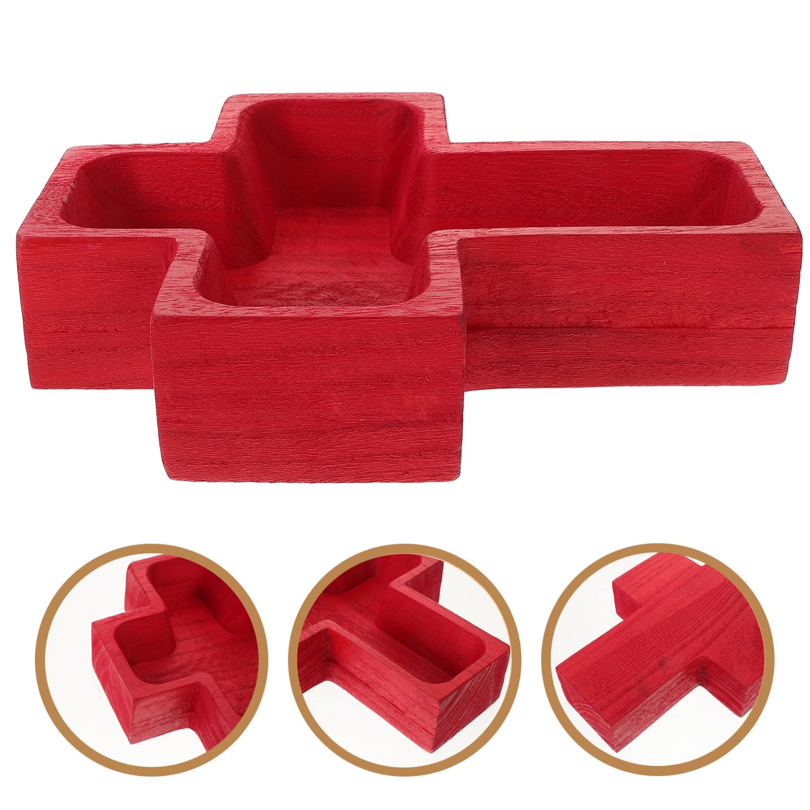 Alipis Wooden Cross Tray, Wood Prayer Dough Bowl Wooden Rustic Prayer Bread Bowls Charcuterie Board Fruit Tray Snacks Platters for Blessing Farmhouse Home Decor Red