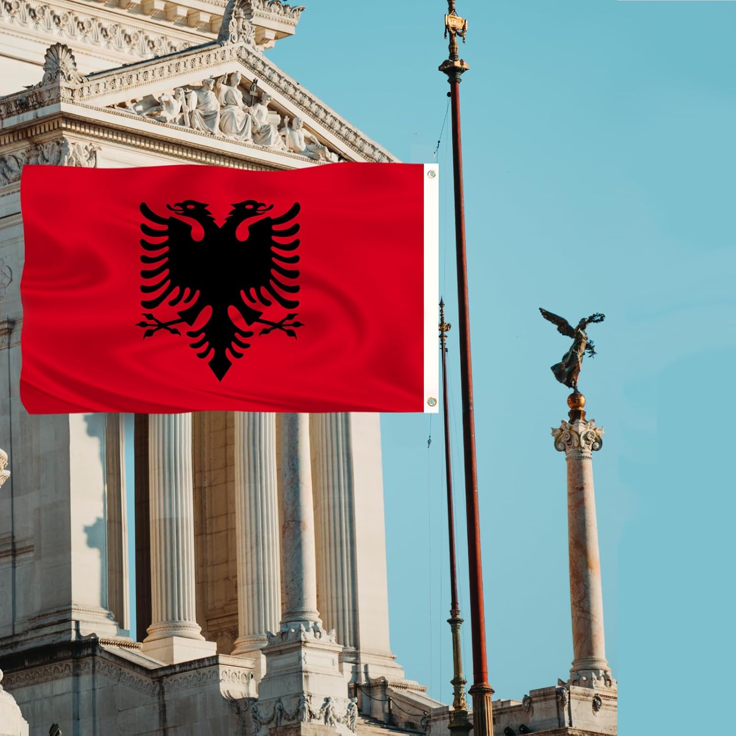 Albanian Flag 3x5 Double Sided Albania Flag Three Layer Flags 240D Polyester Fiber Bright Color with Durable Canvas Header and 2 Non Fading Brass Grommets Albanian for Car