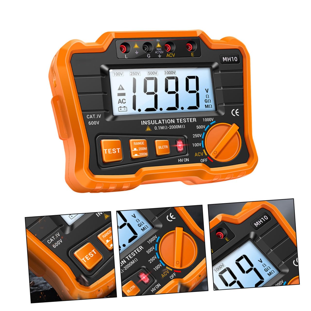 Baluue Probador de Aislamiento Digital Mh10 Pantalla LCD Megóhmetro de Resistencia de Aislamiento Eléctrico Medidor de Resistencia de Tierra sin Batería Instrumento para Mantenimiento