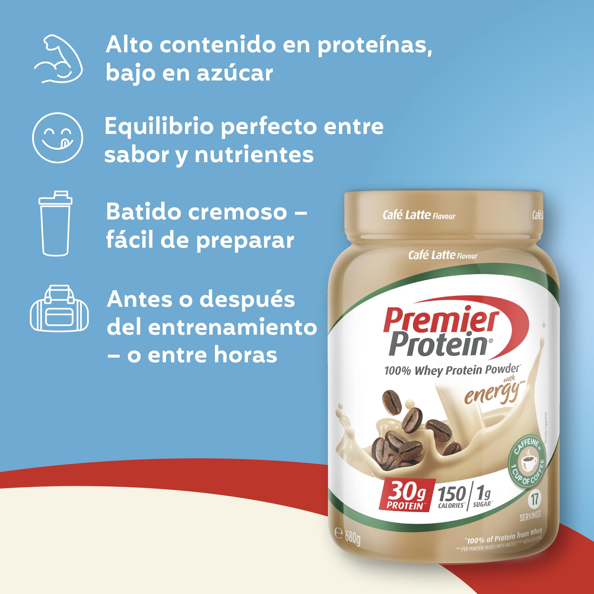 Premier Protein - Whey 100% Protein Powder - Café Latte - 680g