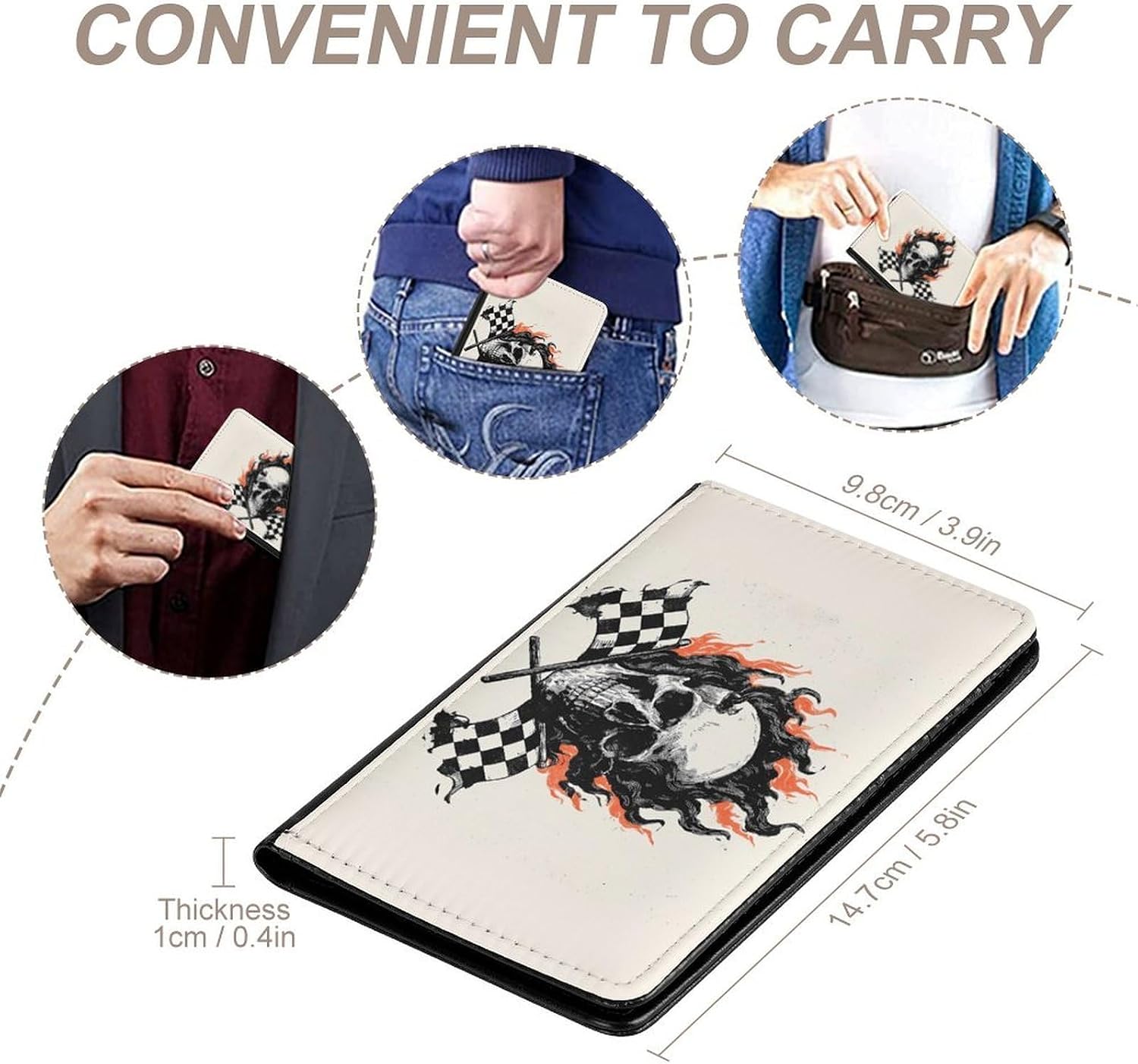 Skull with Flames Checkered Racing Flag Travel Passport Holder Passports Protective Cover for Women Men with Card Slots
