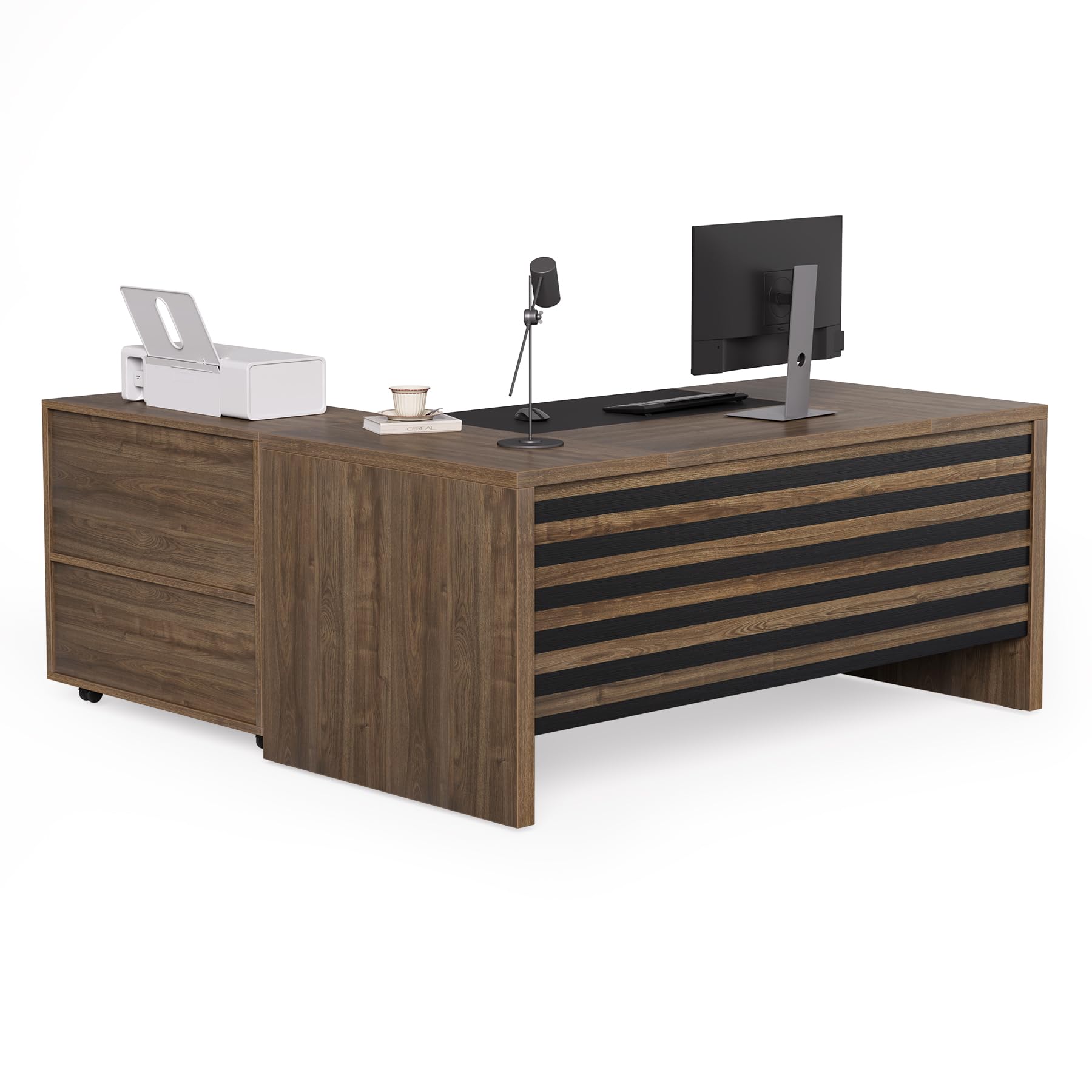 LITTLE TREE L-Shaped Computer Desk with File Cabinet Combo, 63-Inch Office Desk, 31-Inch Filing Cabinet with Storage & Drawer for A4/Letter/Legal Size File, Large Business Furniture for Home Office