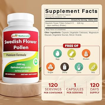 Best Naturals Swedish Flower Pollen 4:1 Extract 500 mg - 120 Capsules