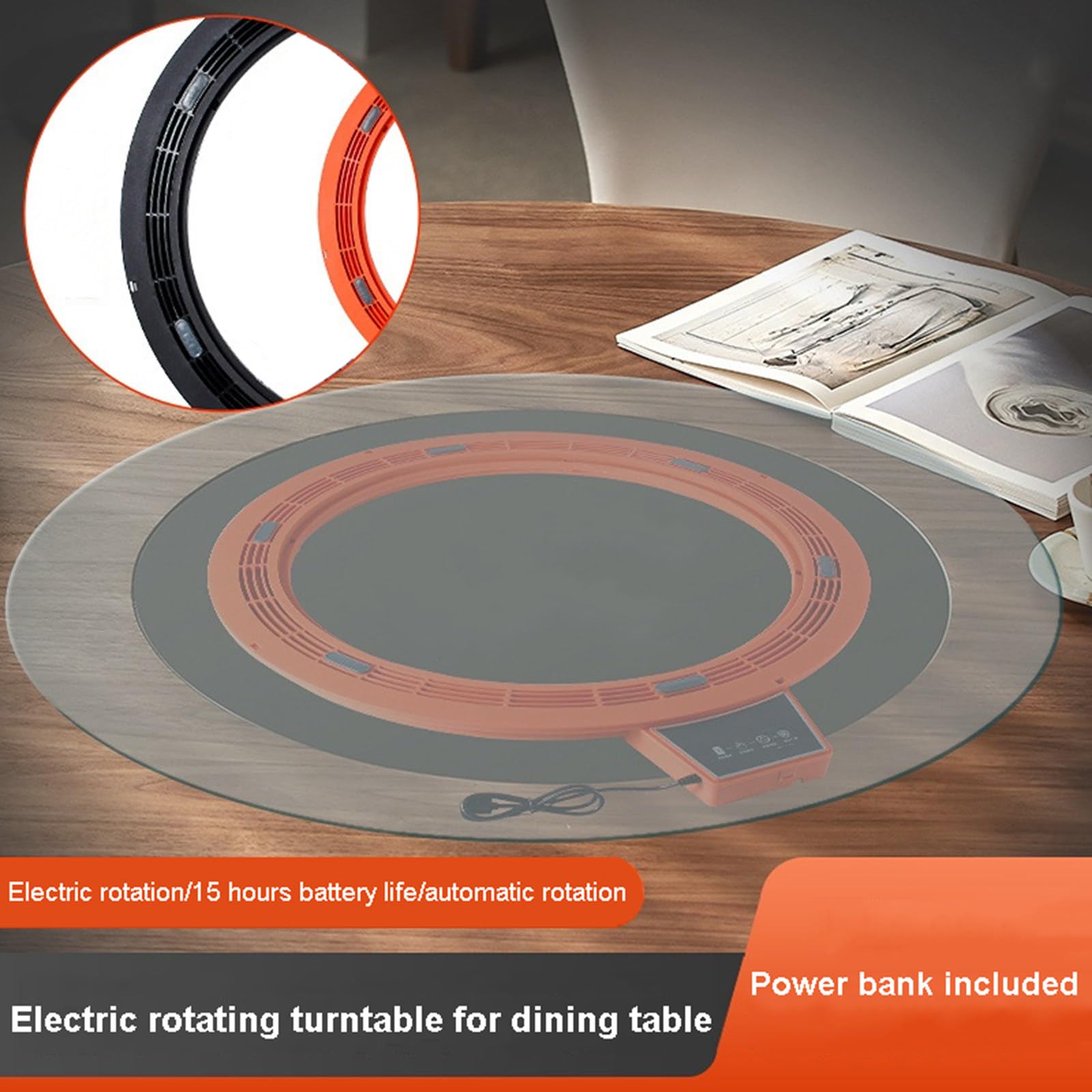 Elektrischer selbstdrehender Drehteller zum Essen, automatische Drehung, starke Druckfestigkeit, ideal für Zuhause oder Hotel, praktische Esslösung, leicht zu reinigen