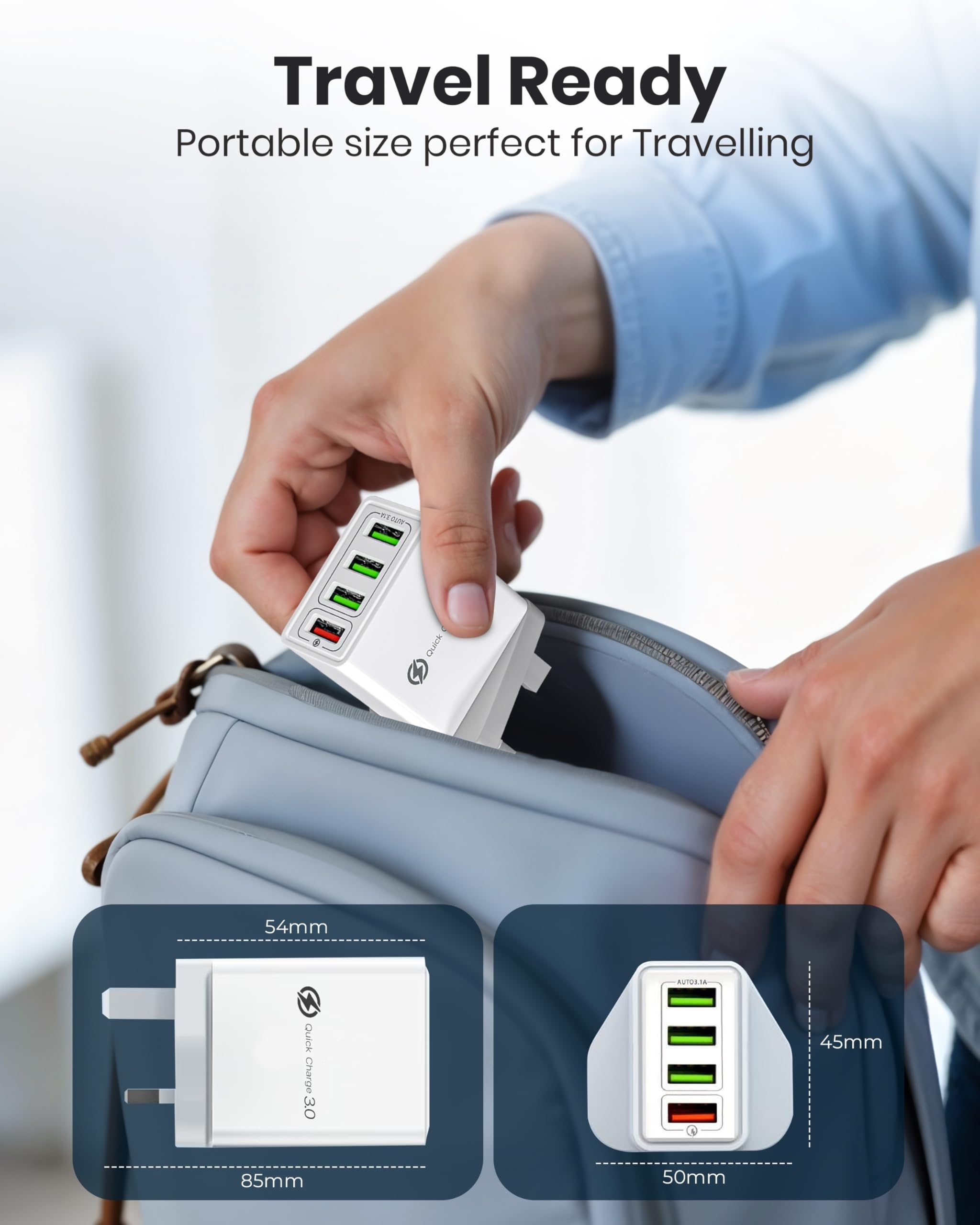 Fast Charger Plug USB Charger – Ultra Fast 4 Port Multi USB Plug Adaptor UK – 33W Quick Charge 3.0 Wall Charger Adapter Plug UK – Phone Charger Plug Fast Charging for iPhone, Samsung, iPad and more — view 7