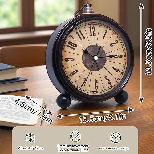 Miniatura 2 de Reloj despertador de metal retro vintage de 5 pulgadas, reloj de mesa analógico antiguo sin tictac, funciona con pilas, para mesita de noche,