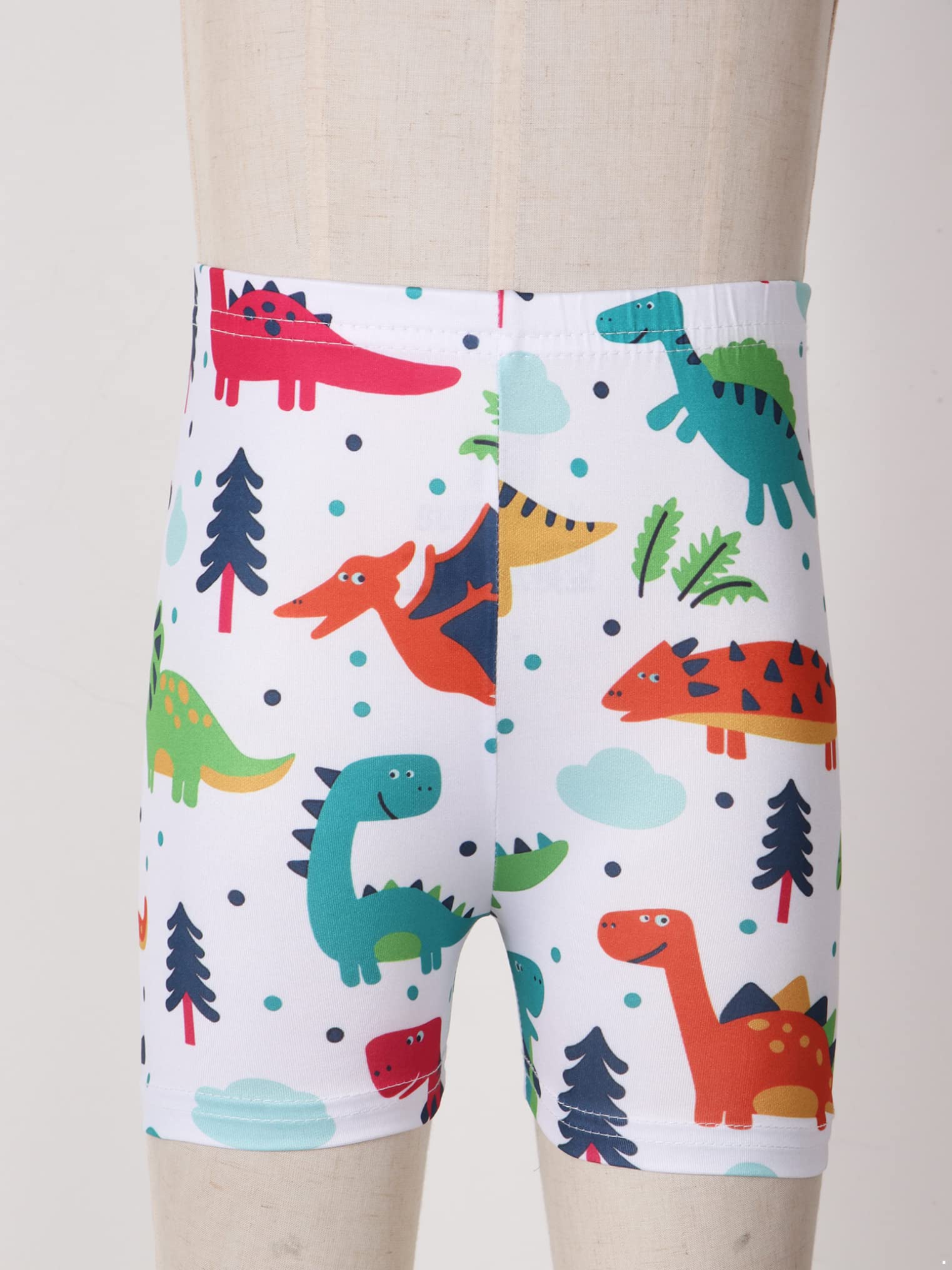 Yeahdor Kids Boys Girls Cartoon Pattern Print Gym Yoga Boycut Shorts Stretch Tight Pants Sports Underwear White Dinosaur 6-7