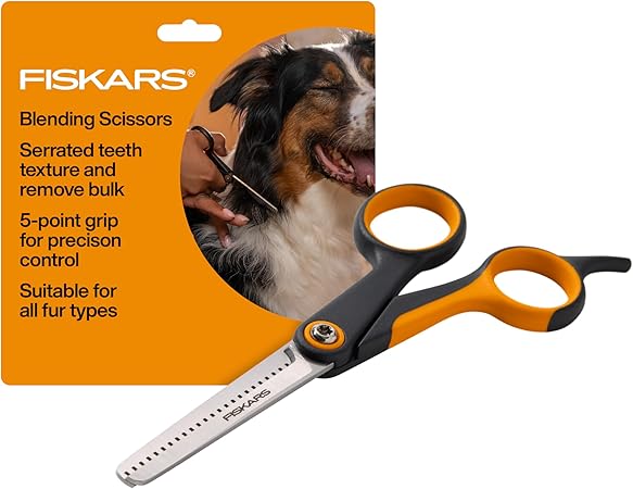 Fiskars Pet, Dog and Cat Grooming Scissors, Serrated Teeth for