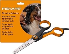 Fiskars Pet, Dog and Cat Grooming Scissors, Serrated Teeth for Thinning & SoftGrip Handle, Cat and Dog Supplies, 6.5”, Orange/Black, Blending Scissors