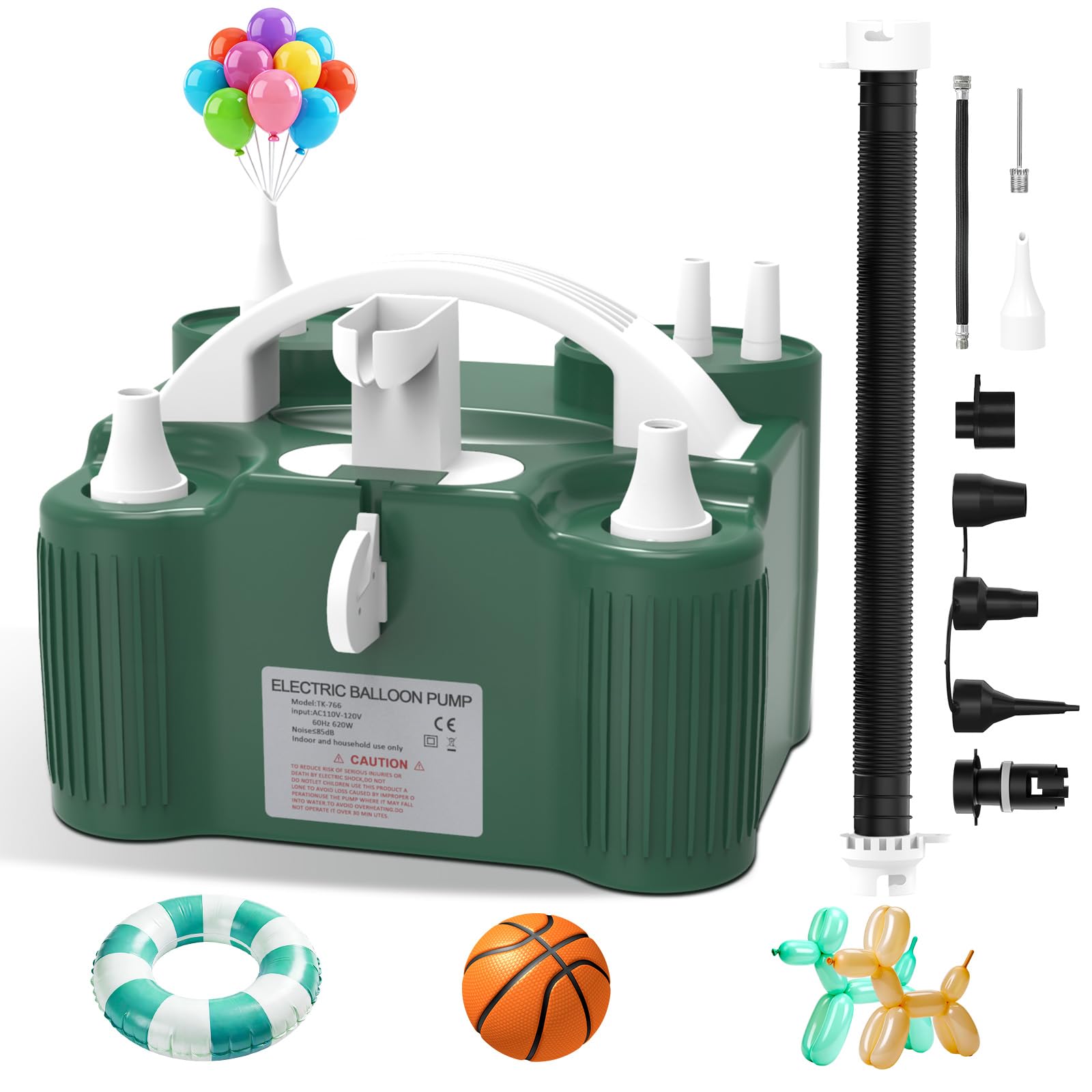 ID IDAODAN 4-in-1 Electric Balloon Pump with Triple Nozzles, Dual Motor Balloon Inflator &amp; Deflator for Latex, Foil &amp; 260Q Balloons