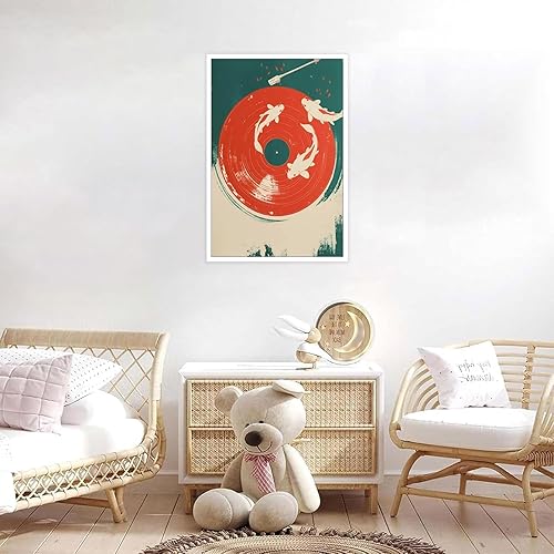 Miniatura 7 de Bizabud Póster de vinilo retro Koi, lienzo de música japonesa, arte de pared, moderno, asiático, minimalista, pez, natación, impresiones artísticas,