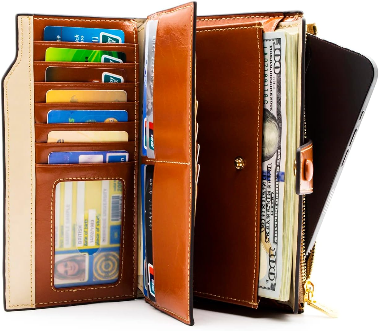 ANDOILT Women's RFID Blocking Large Capacity Luxury Wax Genuine Leather Clutch Wallet Card Holder Organizer Ladies Purse - Image 2