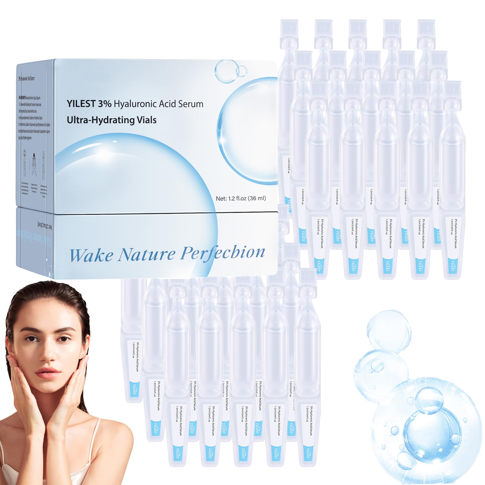 30PCS 3% Hyaluronic Acid Serum, 3% Hyaluronic Acid Tubes, Ultra Hydrating Serum for Glass Skin, Hyaluronic Acid Serum for Face, 3% Hyaluronic Acid Tubes Anti-Aging Vials Skincare for Boosting Moisture