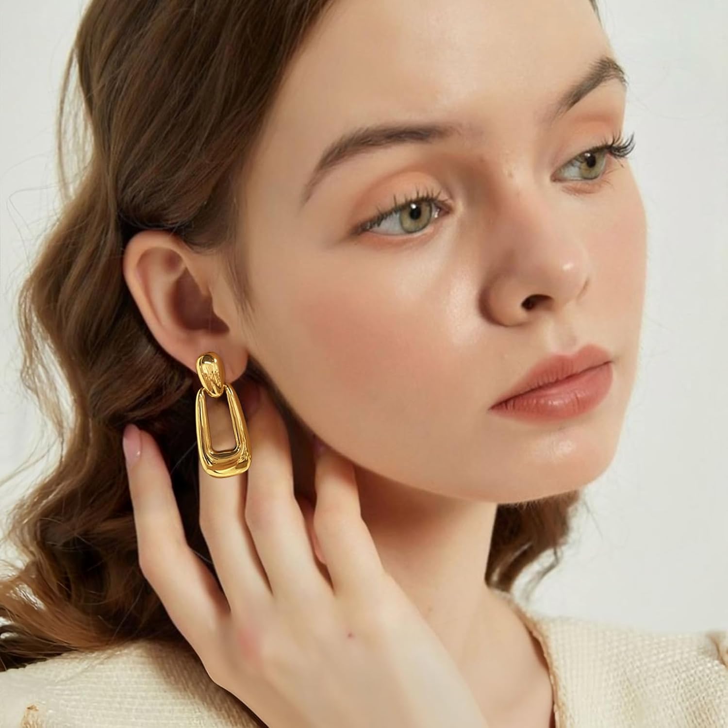 Gold Dangle Earrings for Women Trendy Vintage Gold Chunky Geometric Drop Hypoallergenic Statement Earrings for Vacation - Image 7