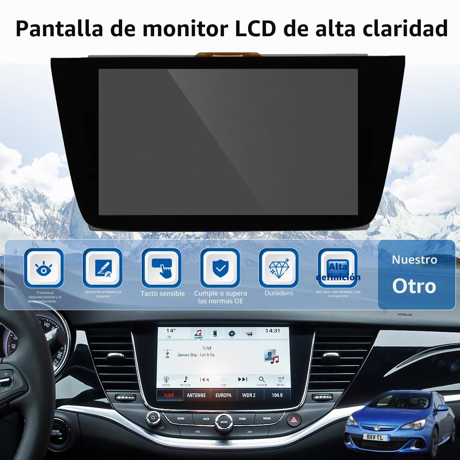 Pantalla táctil LCD de reemplazo Uconnect de 8 Pulgadas para Opel Vauxhall Astra K Radio Navigation Reemplazar OEM # LQ080Y5DZ06 LQ080Y5DZ10
