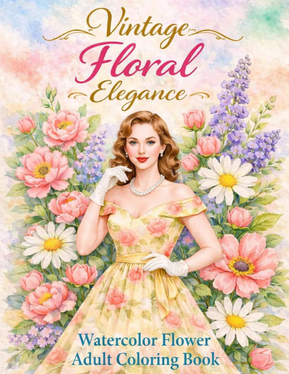Vintage Floral Elegance: Watercolor Flower Adult Coloring Book
