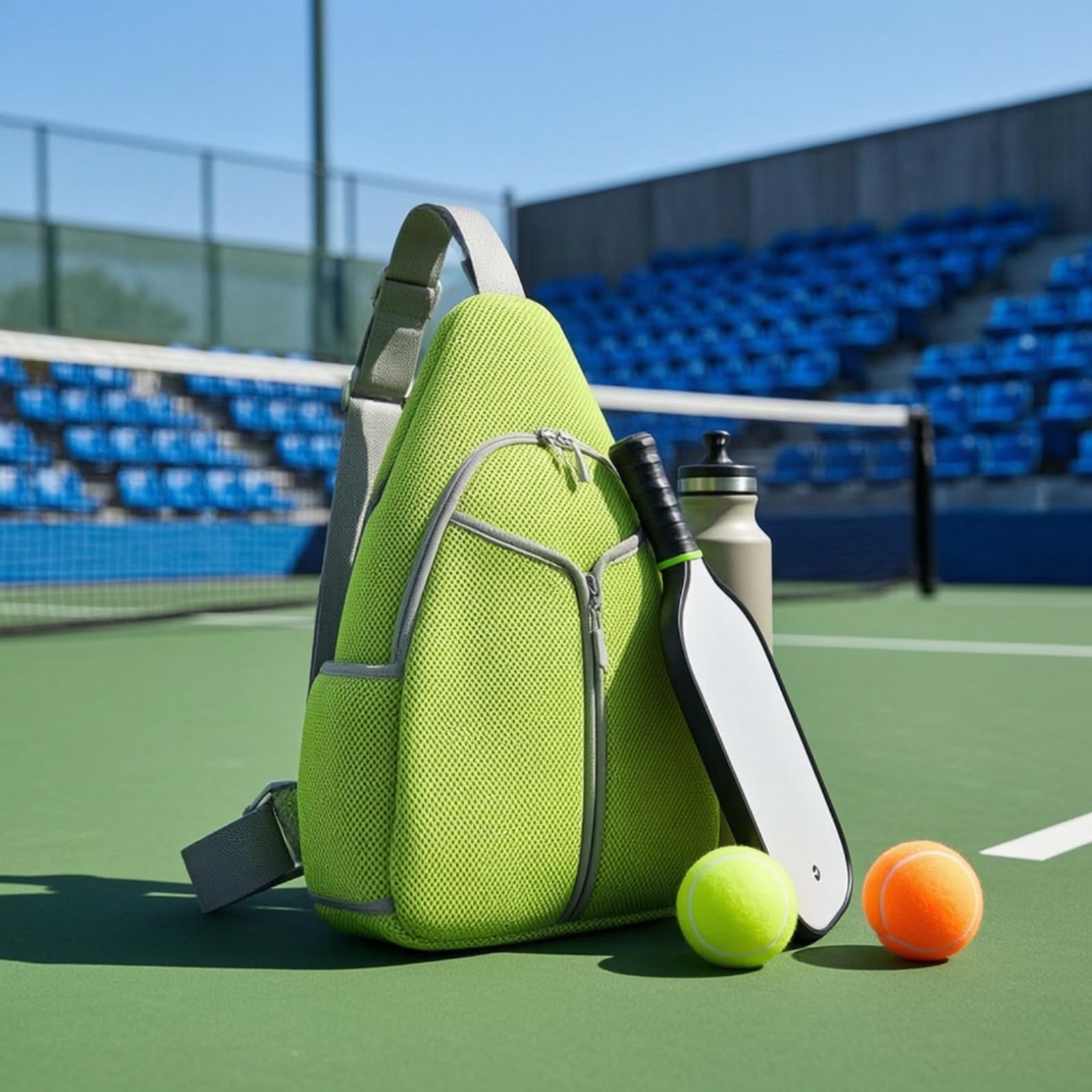 Milageto Portaequipos Deportivo Bolsa Bandolera Raqueta Mochila Estuche con Diseño Lágrima Compacto y Bolsillo Frontal con Cremallera Vertical Laterales para, Array, Azul Cielo