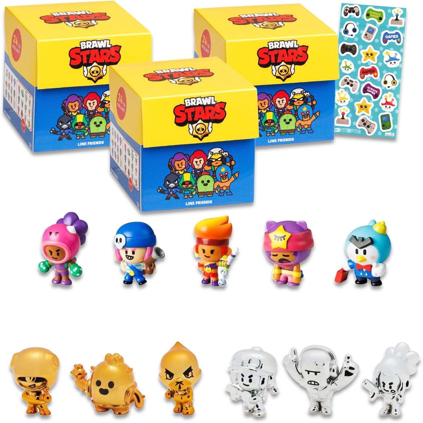 Blind Box Party Favors - Bundle with 3 Brawl Stars Mini Figures Mystery Toys Plus Stickers | Brawl Stars Figurines for Kids, Boys, Girls