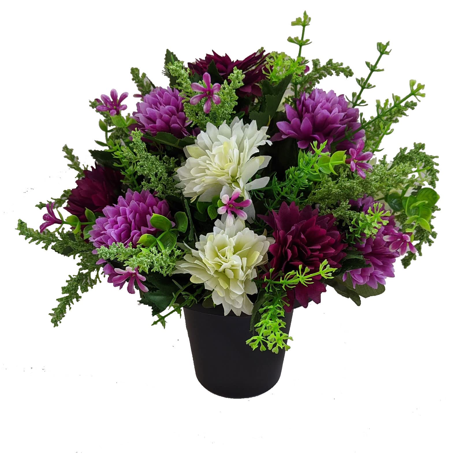 Permabloom Purple Artificial Spikey Mum Flowers In Crem Grave Pot - Memorial Insert (Purple)