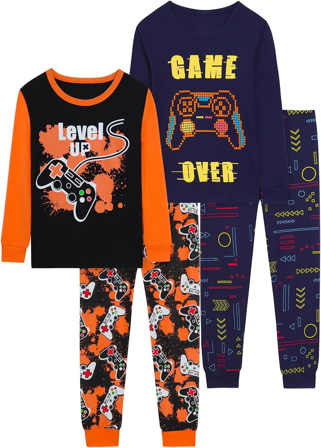 Boys 4-Piece Pajamas Cotton Christmas Halloween Pjs Set Kids Sleepwear