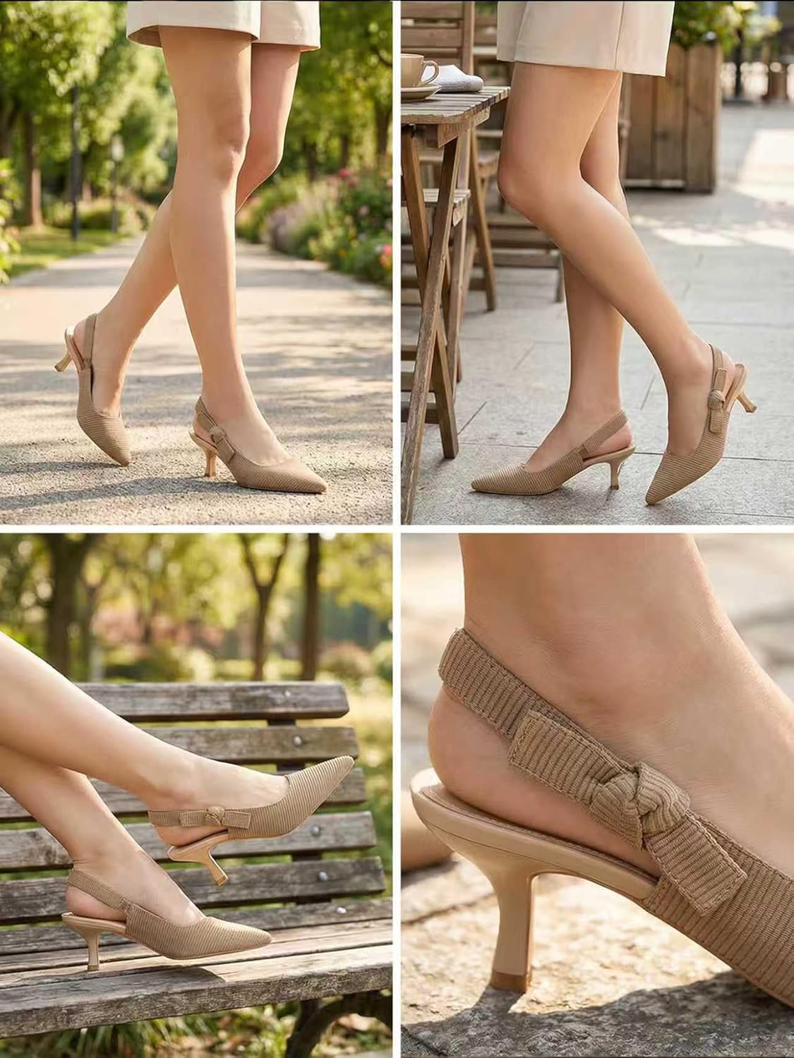 Women's Slingback Kitten Heels Closed Pointed Toe Bowknot Knitted Slip On Pumps Dress Shoes - Image 3