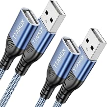USB Extension Cable 2 m Pack of 2, USB 2.0 Extension Cable A Male to A Female with Elegant Aluminium Connectors, Nylon Fabric Sheath for Card Reader, Printer, PS VR, Keyboard, Camera, Blue