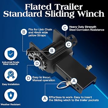 Trailer Stake Pocket Winch, Winch Flatbed Utility Capacity 16200 Lbs and 5400 Lbs Load Limit for Flatbed Trailer Trucks Winches- 4Pack