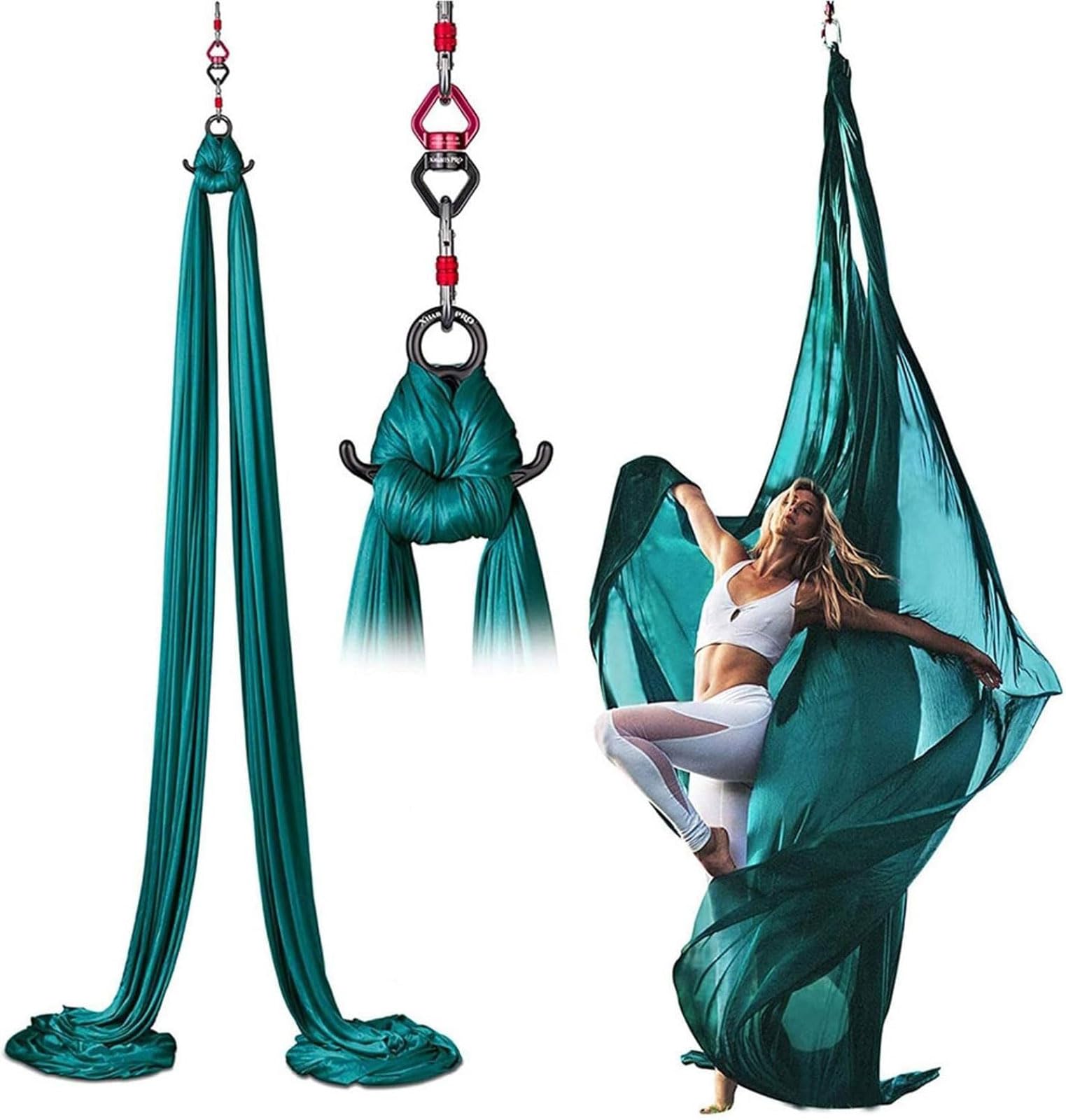 Conjunto Profesional de Yoga Aéreo (seda de 8 metros + sistema de sujetación) – transpirable, adecuado para entrenamientos en casa/meditación, con una capacidad de carga de 150 kilogramos.