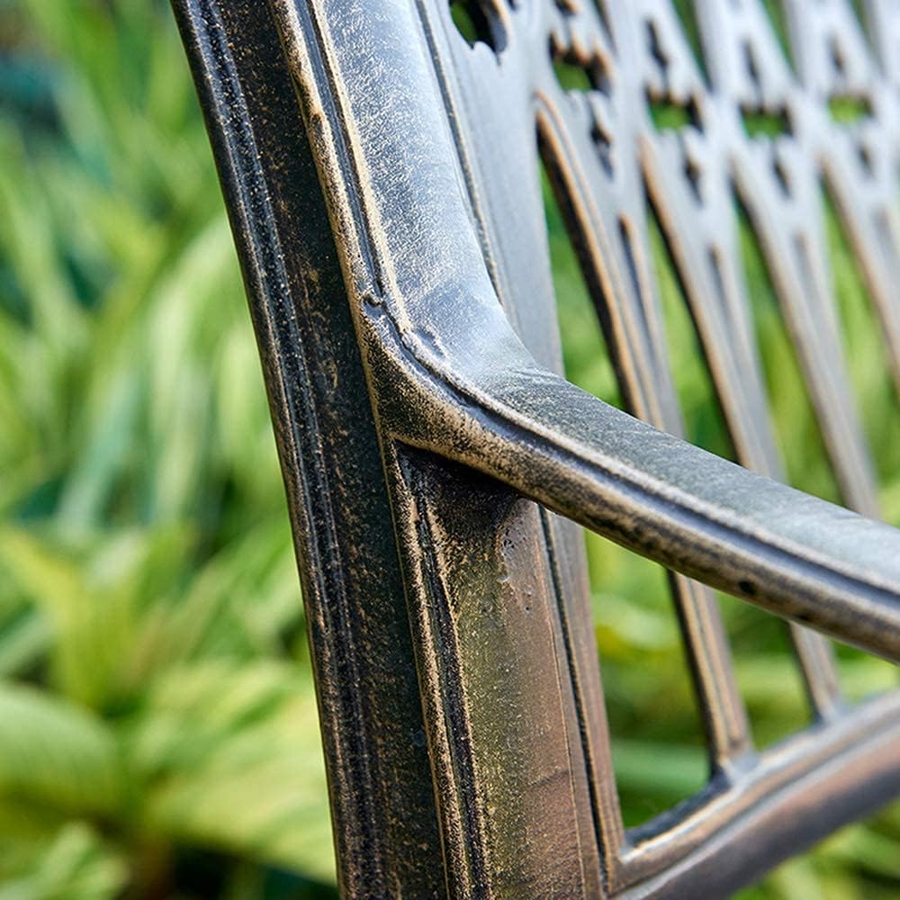 Park Terrace Bench Outdoor Leisure Bench Long-Life Weatherproof Cast Aluminum Garden Bench A 2-Seater Retro Courtyard Bench with Backrest and Armrests
