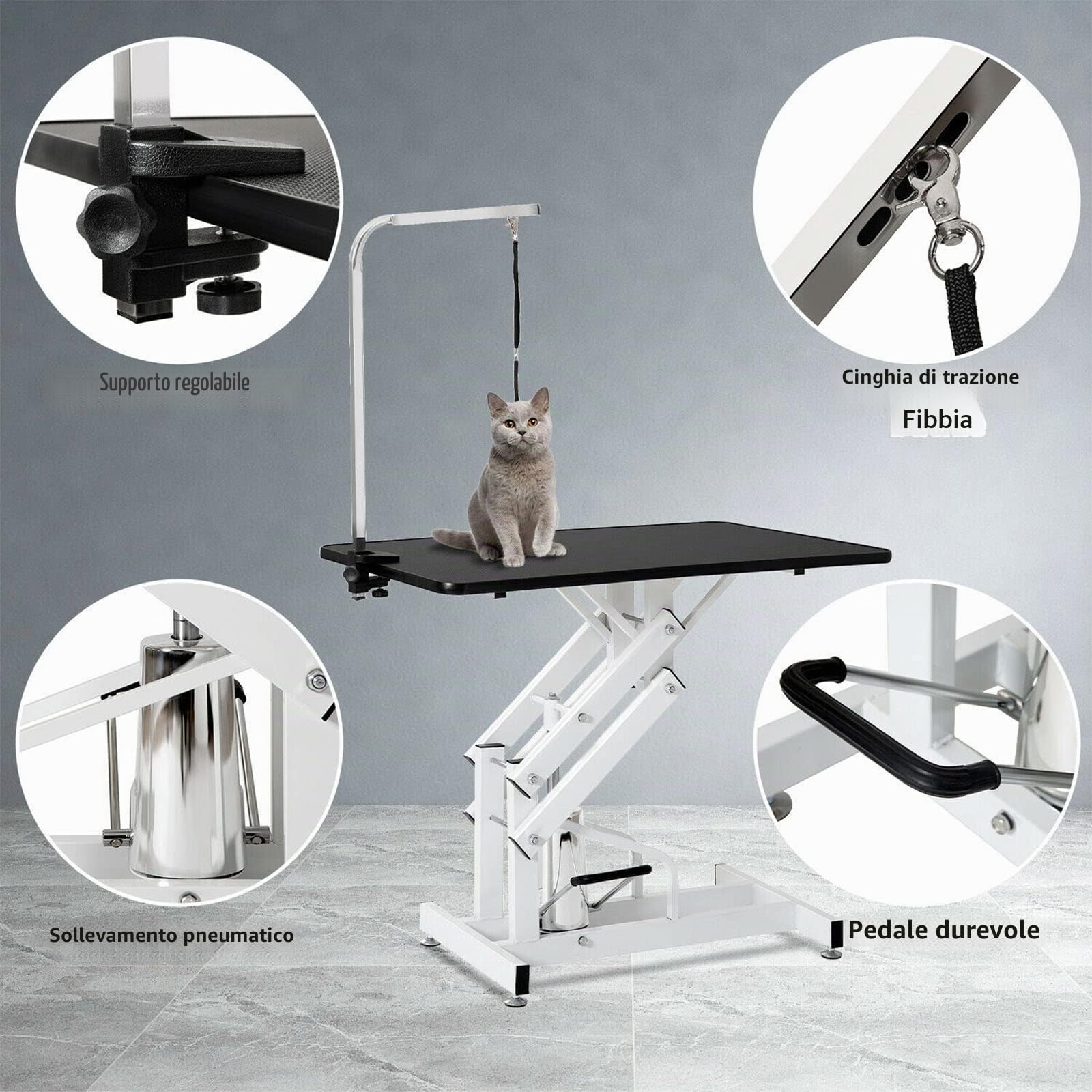 Tavolo da toelettatura per cani di grandi dimensioni Tavolo da toelettatura idraulico per sollevamento animali portatile Portatile con braccio regolabile Stazione per toelettatura per cani Capacità ma