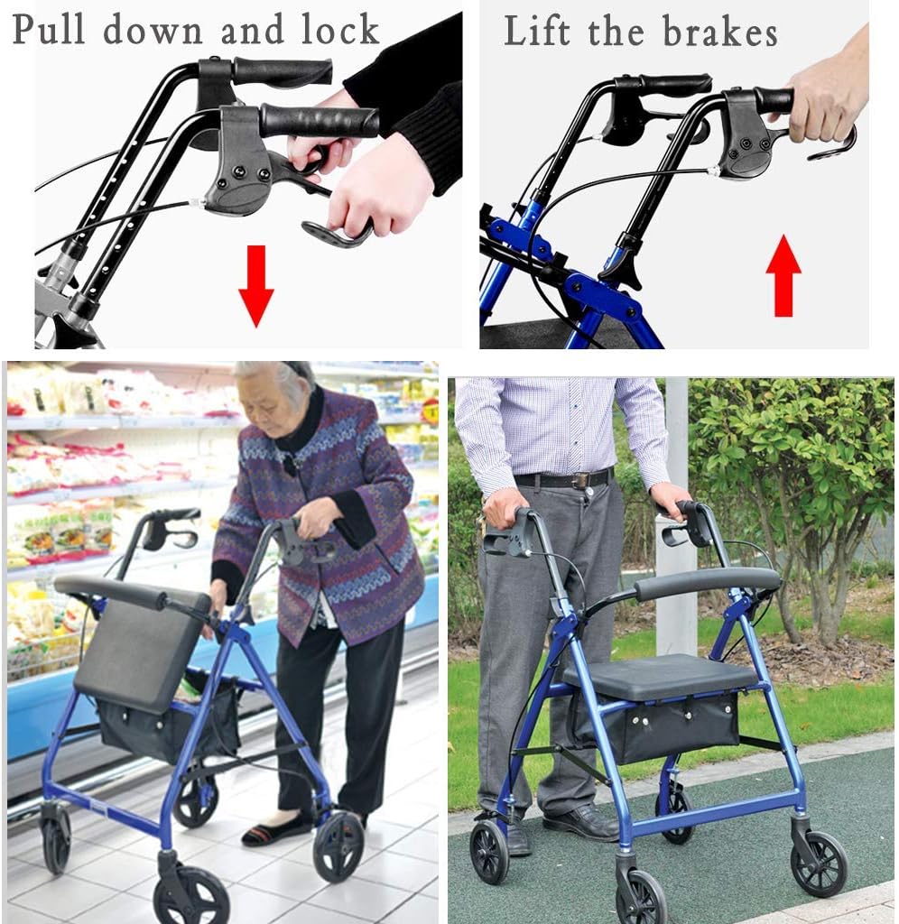HTLLT Walking Aid Elderly Walkers with Wheels and Seat Adjustable Handle，Upright Walkers for Seniors with Seat Foldable and 4 Wheels,Red : Health & Household