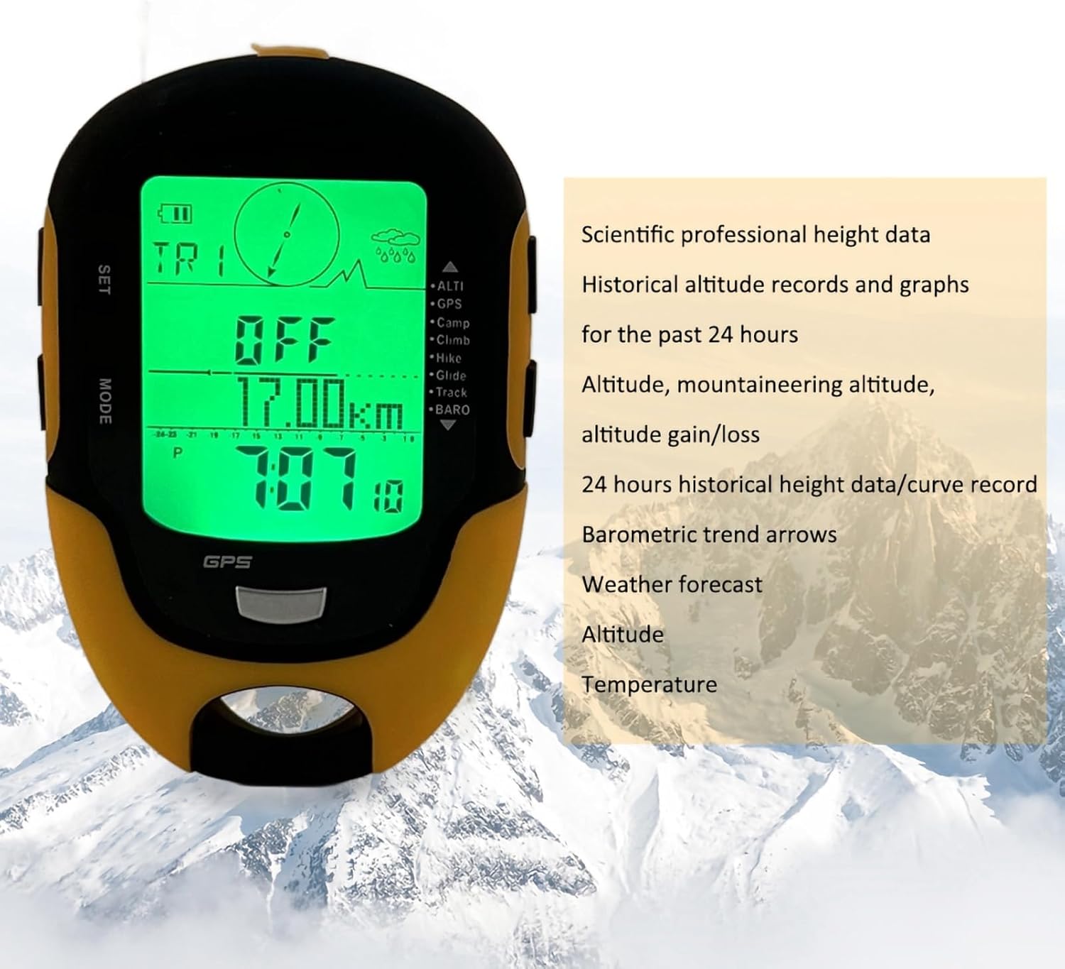 Drfeify Multifunction Digital Altimeter, Portable Outdoor Handheld FR510 ABS IPX4 LCD Compass Altitude Meter Thermometer Barometer Pressure Tester